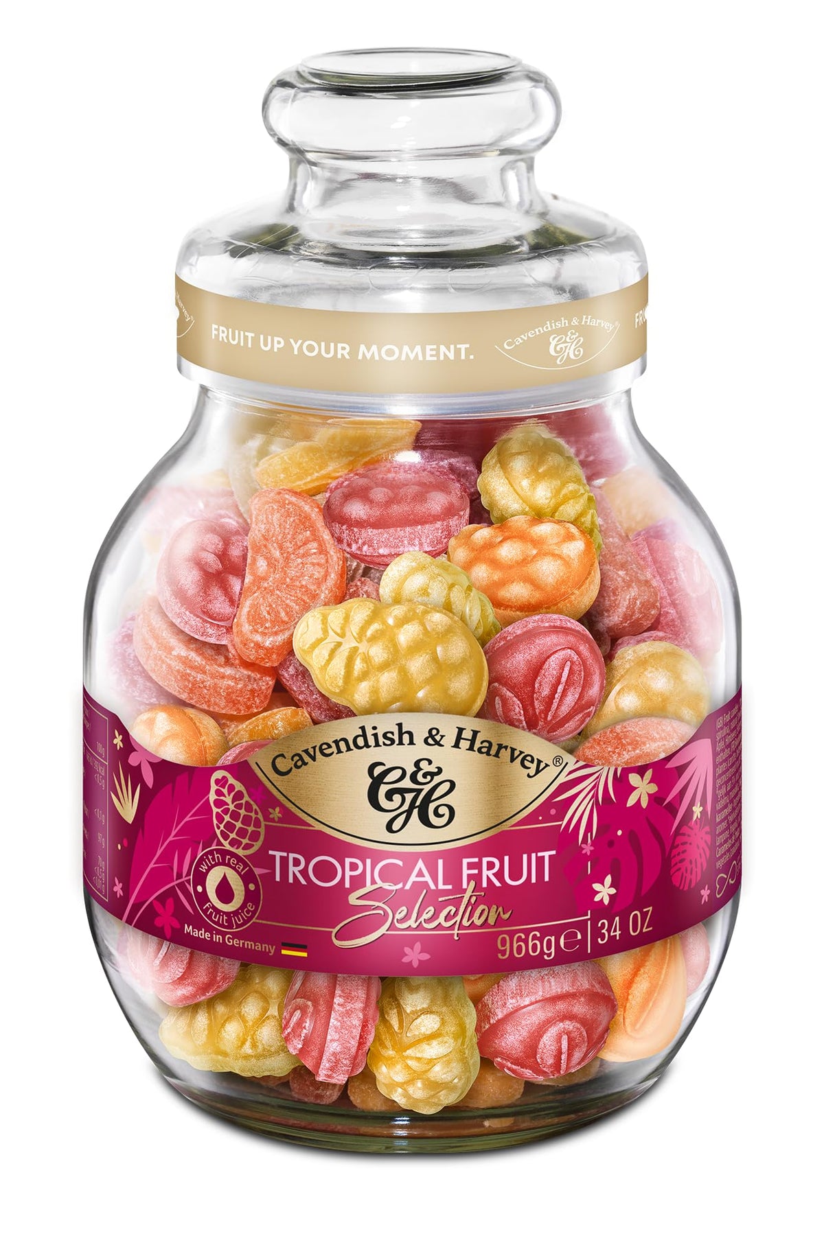 Cavendish & Harvey tropical selection bonbons in a Victorian jar, ideal for gifting.