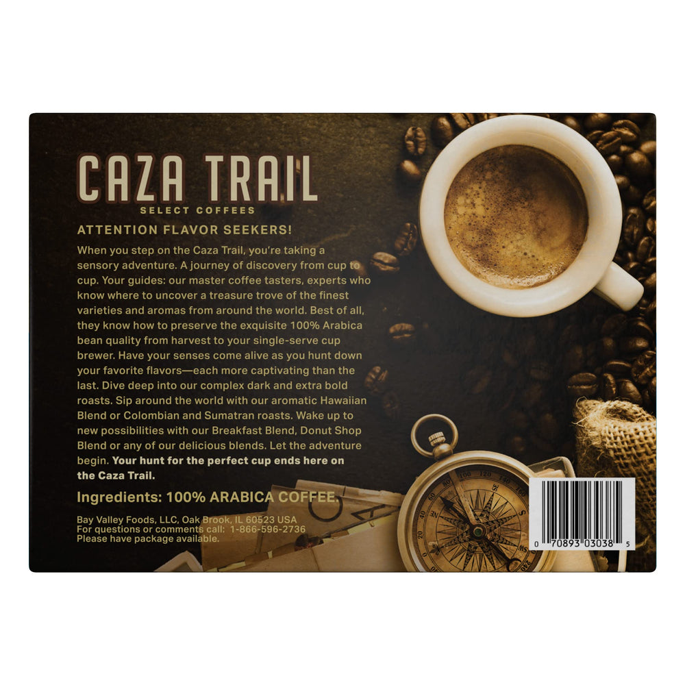 Steaming cup of Caza Trail Kona Blend to showcase inviting aroma and easy brew.