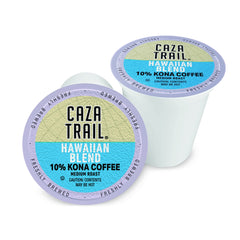 Close-up of Caza Trail Kona Blend coffee cup, highlighting fruity notes and toasted nut aroma for tasting.