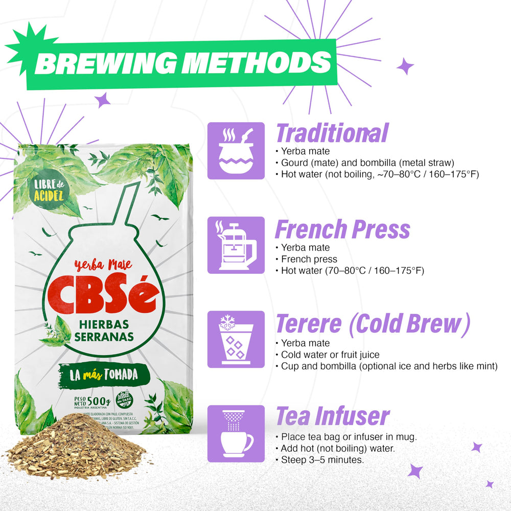 CBSé Yerba Mate Hierbas Serranas leaves close-up with mountain herbs for depth of flavor.