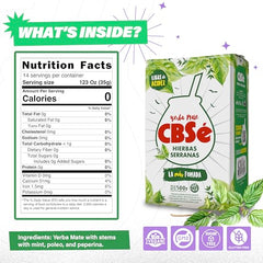 CBSé Yerba Mate Hierbas Serranas loose leaves reveal mountain herbs and rich aroma.
