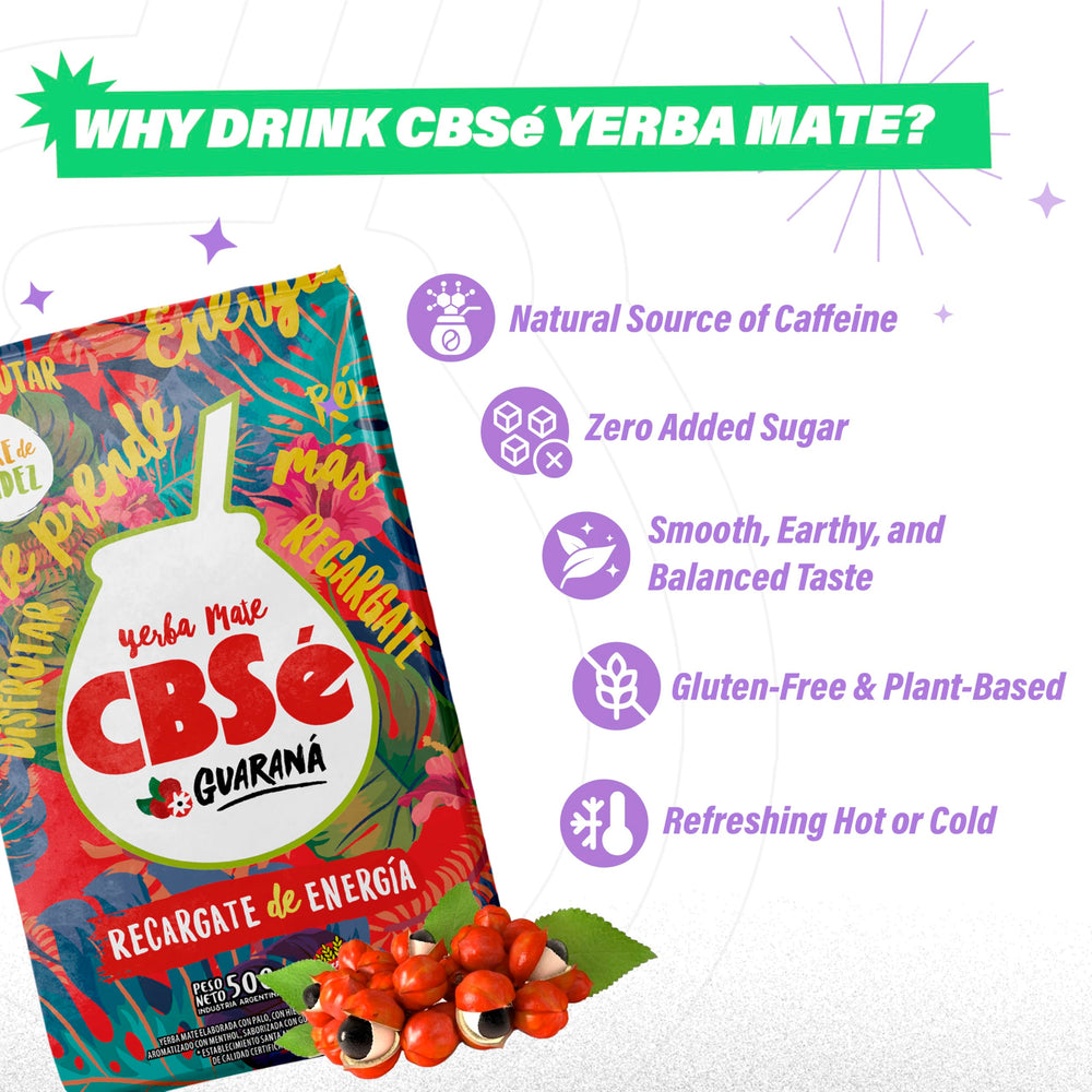 CBSé Yerba Mate Guarana brewed tea in a glass reveals rich flavor