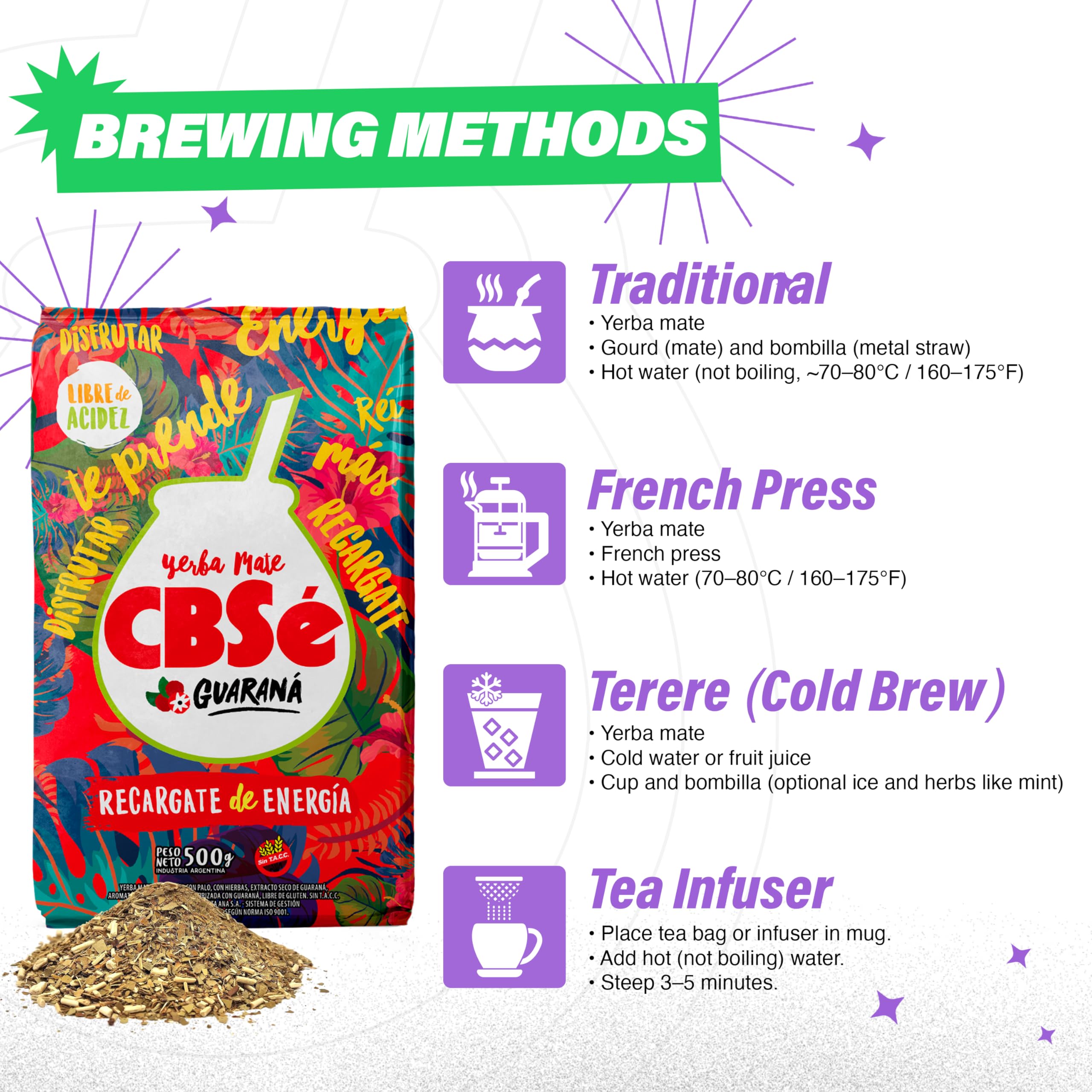CBSé Yerba Mate Guarana loose leaf close-up emphasizes premium herb quality