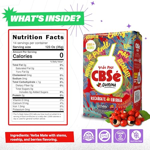 CBSé Yerba Mate Guarana packaging back shows ingredients and gluten-free claim