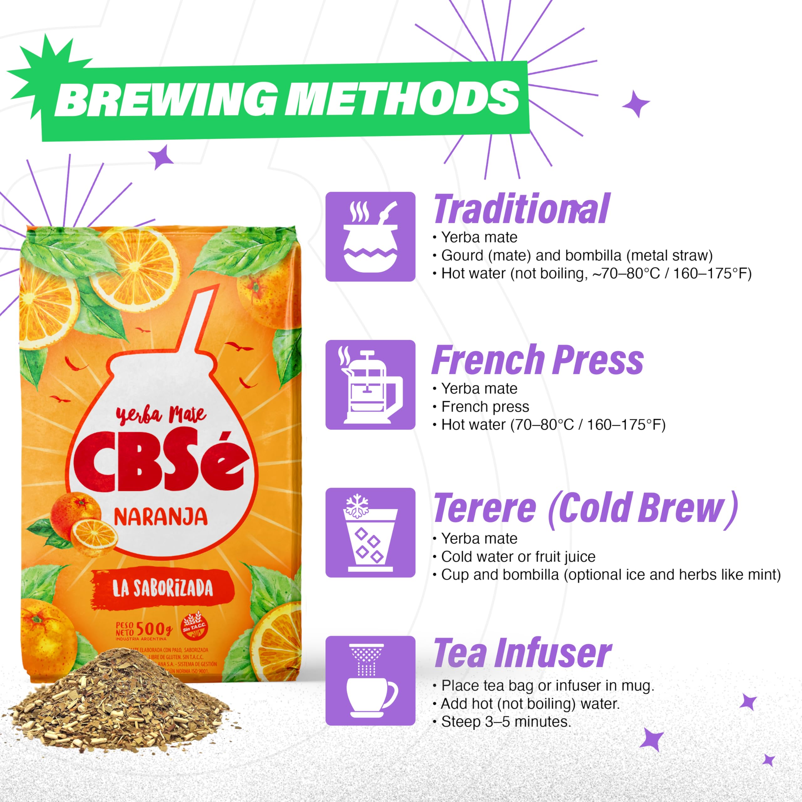 CBSé Yerba Mate Orange loose-leaf ready to brew for daily refreshment.