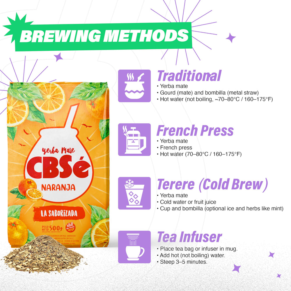 CBSé Yerba Mate Orange loose-leaf ready to brew for daily refreshment.