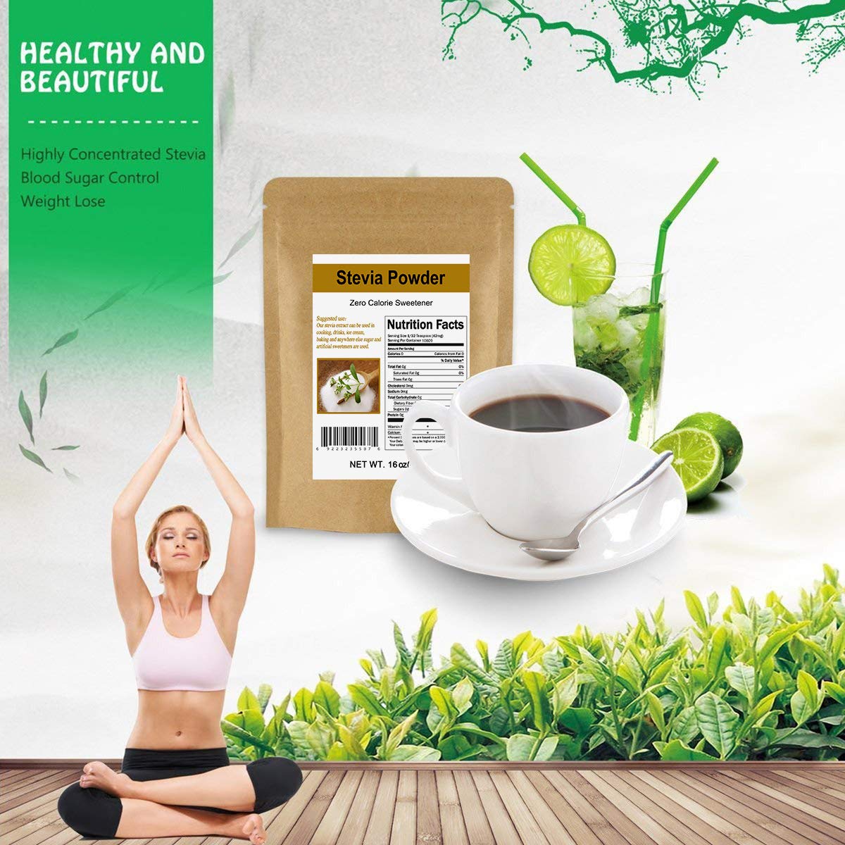CCnature Stevia Powder pour-over image; enhances beverages naturally