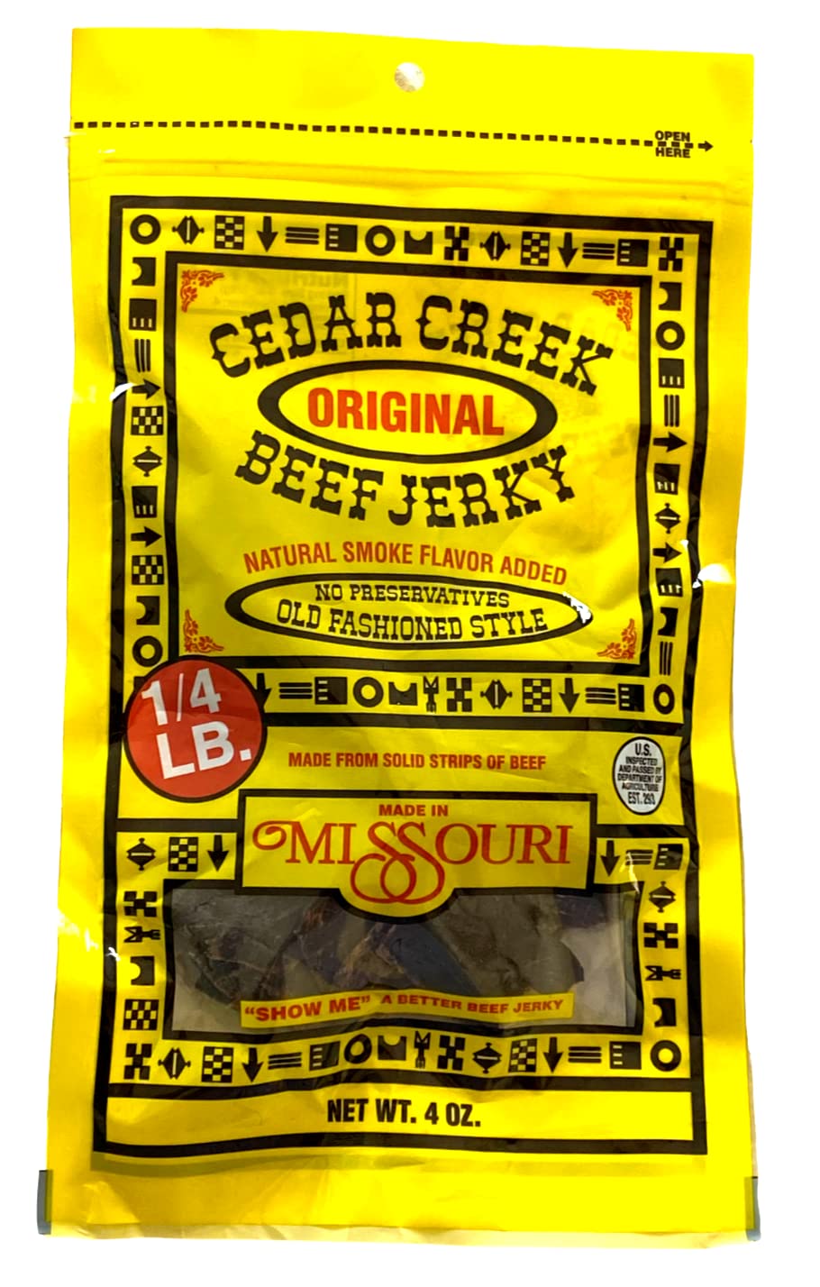 Cedar Creek Beef Jerky thin sliced 4oz pack for on the go protein
