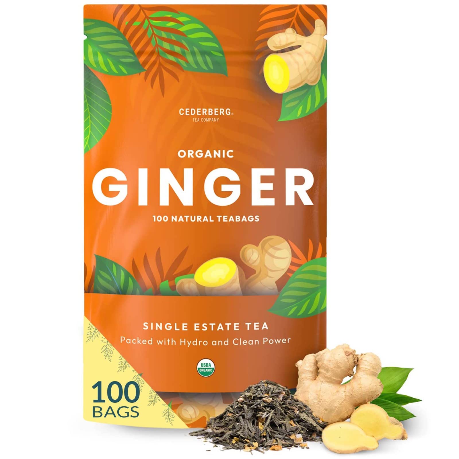 Cederberg Organic Ginger Tea bags ready in a 100-count box for everyday caffeine-free sipping.