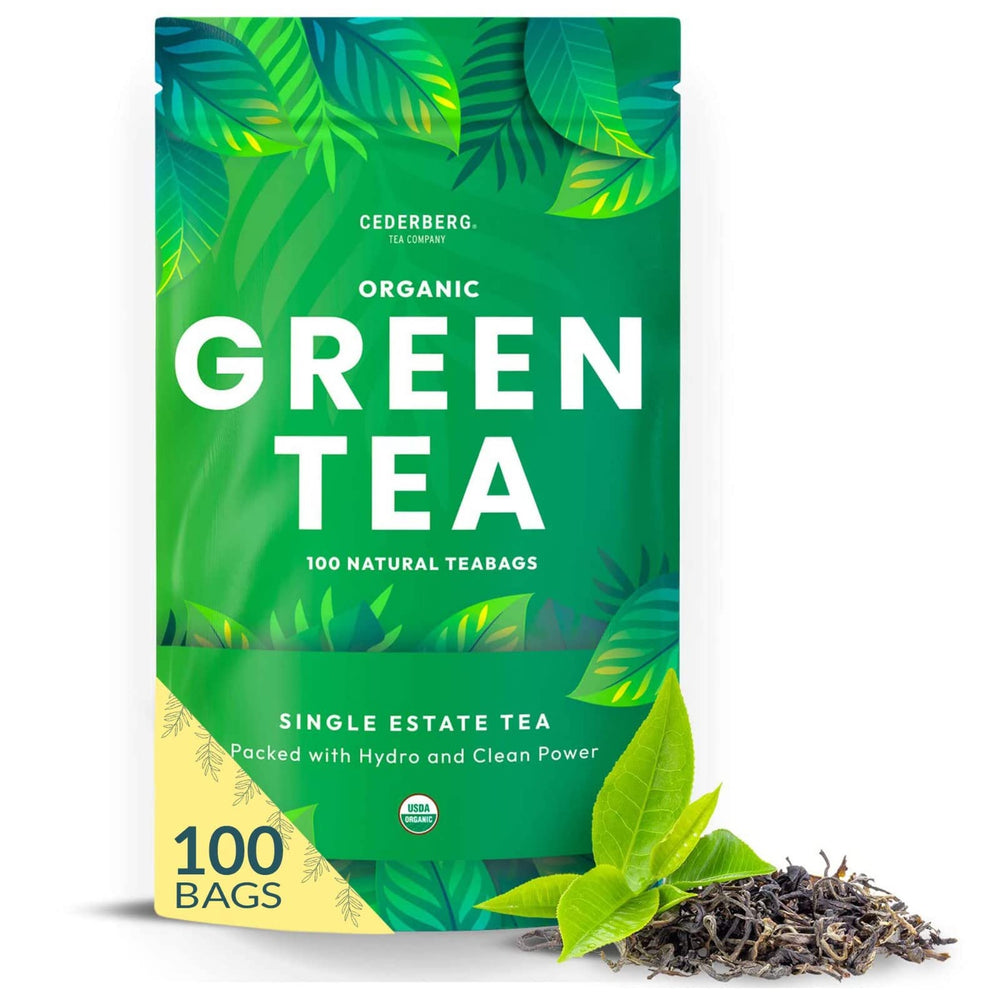 Cederberg Organic Green Tea 100-tea-bags-box showing a sustainable, convenient daily ritual