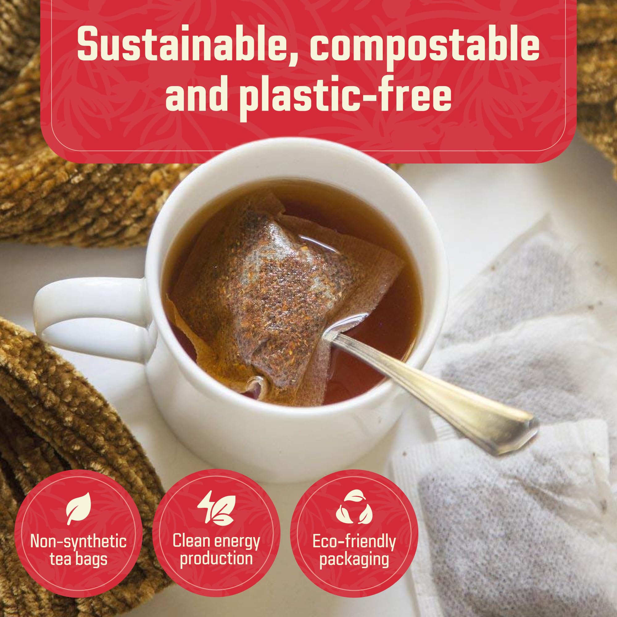 Cederberg Red Rooibos tea brew in cup reveals deep amber color and aroma.