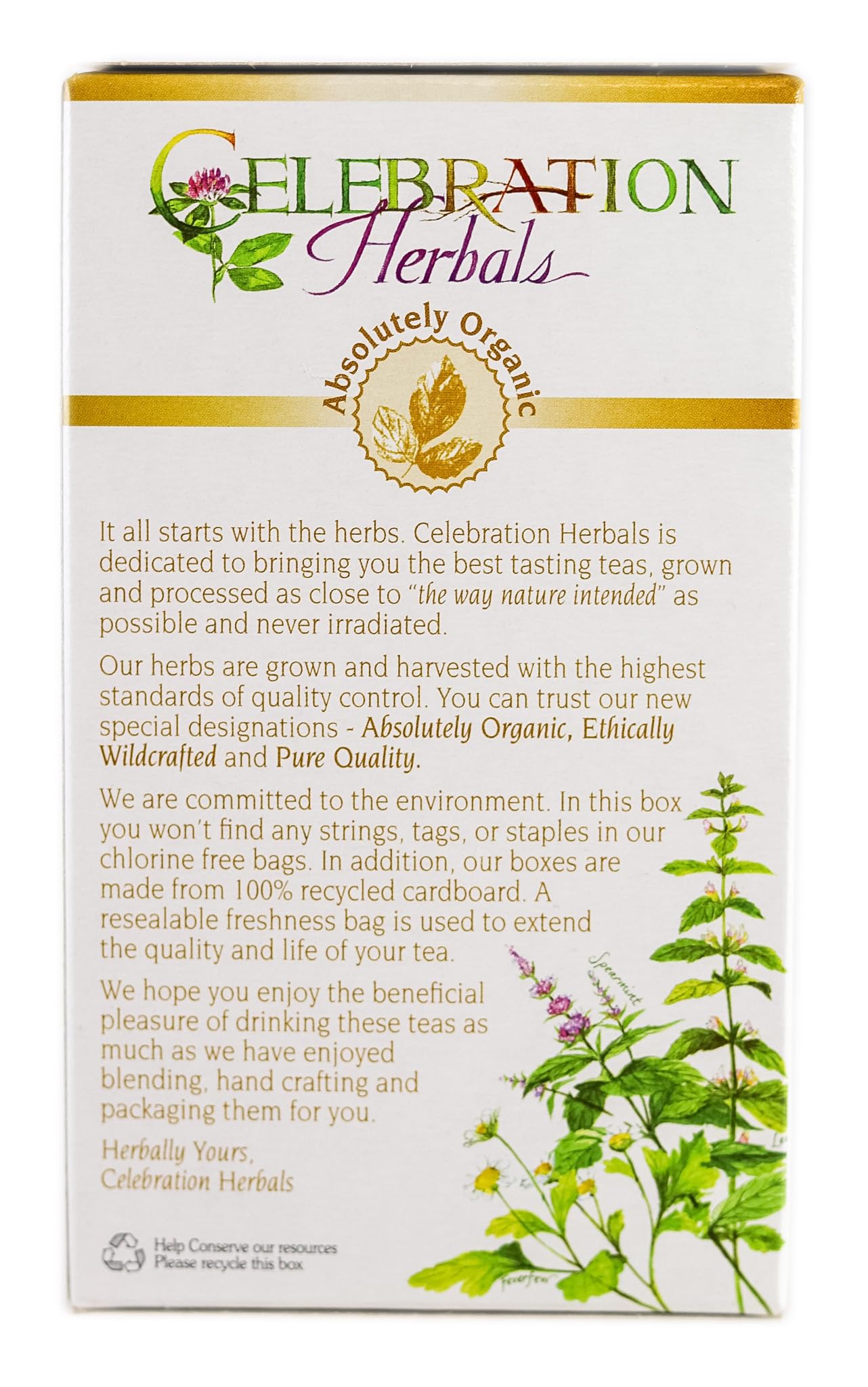 Celebration Herbals box and tea bags on a cozy kitchen counter