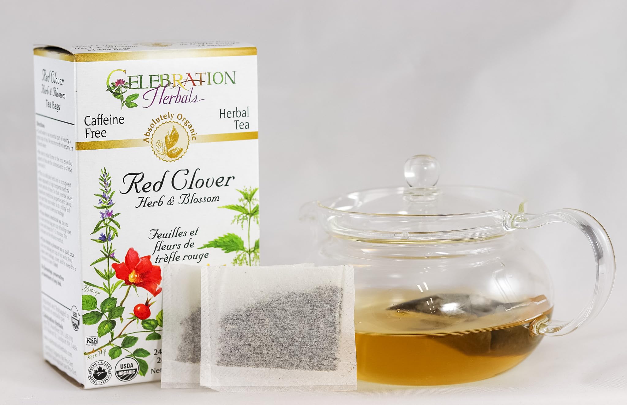 Celebration Herbals caffeine-free herbal tea in a cup for evening relaxation