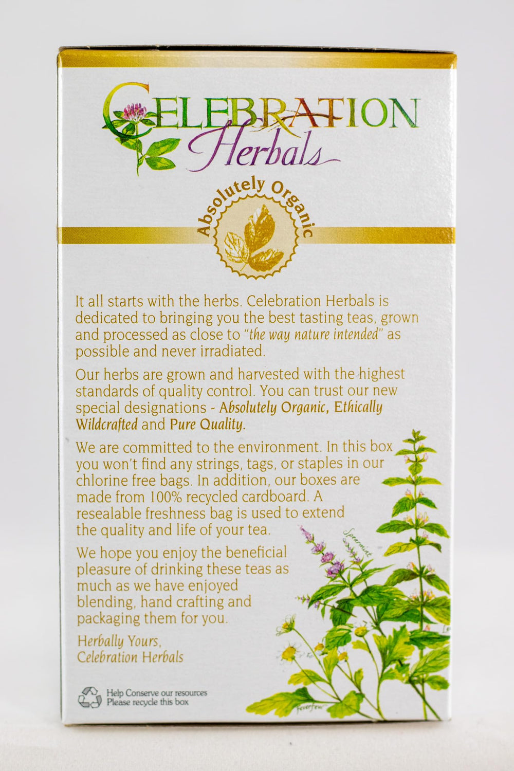 Celebration Herbals Dandelion Leaf Tea Bags with aroma rising from cup