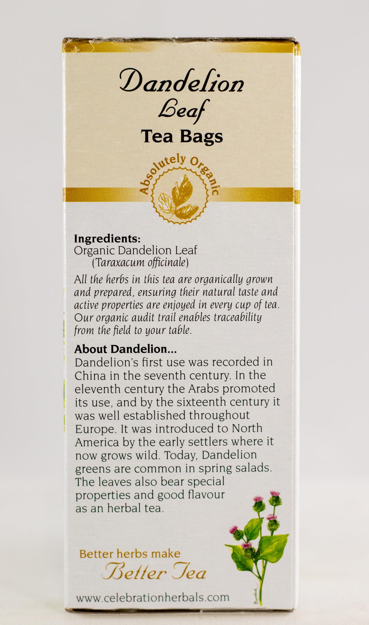 Celebration Herbals Dandelion Leaf Tea Bags brewing with a fresh cup nearby