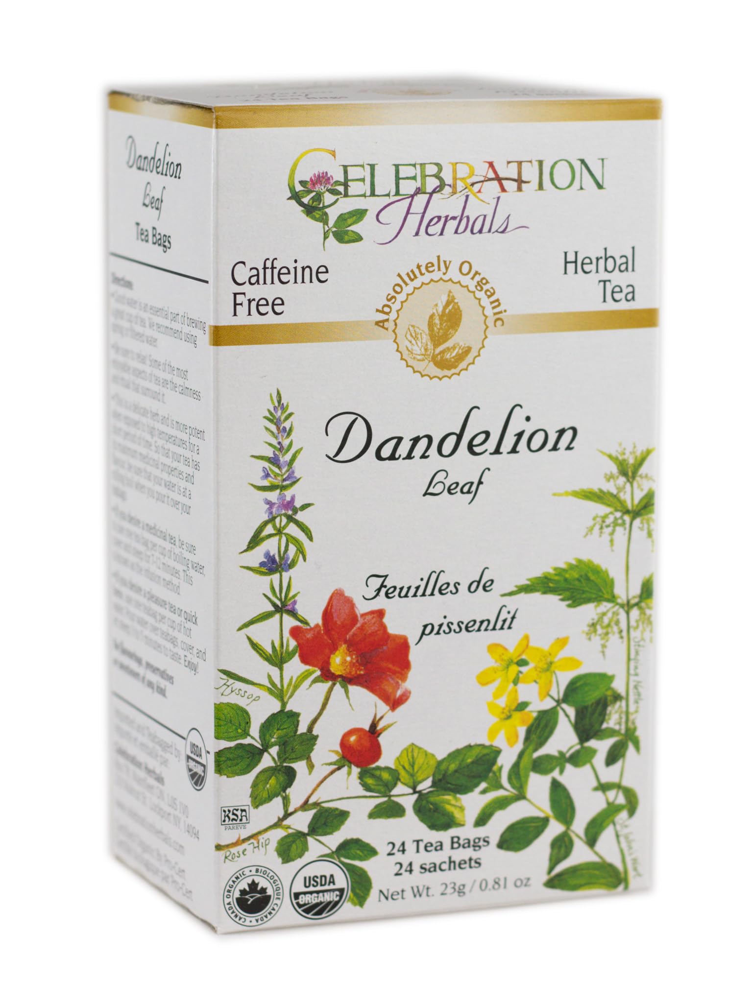 Celebration Herbals Dandelion Leaf Tea Bags front view for a soothing, caffeine-free moment