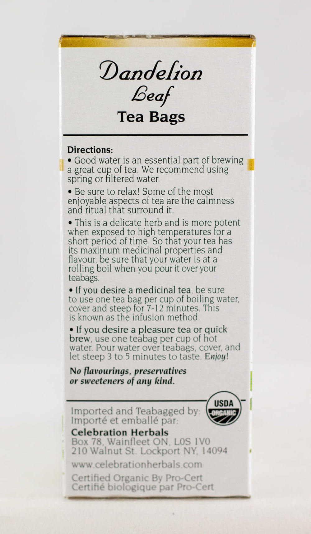 Celebration Herbals Dandelion Leaf Tea Bags in a teapot infusion setup