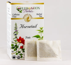 Celebration Herbals horsetail tea bags ready for a quick infusion