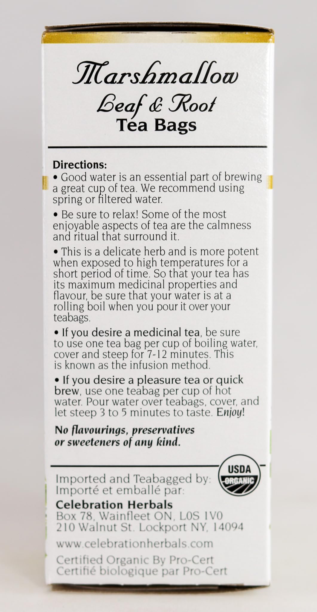 Celebration Herbals Marshmallow Root Tea steeped cup with mellow aroma