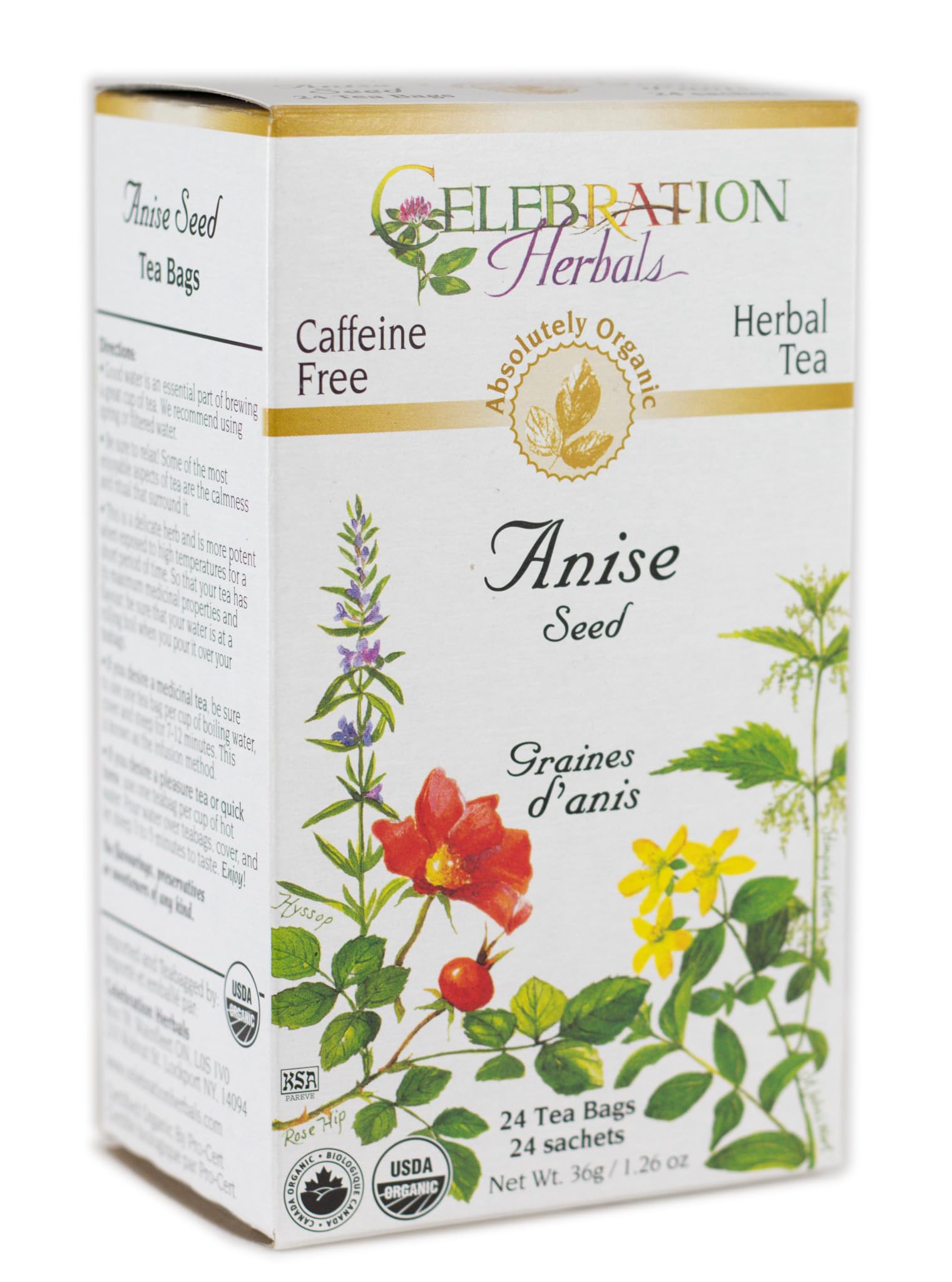 Celebration Herbals Organic Anise Seed Tea Bags ready for caffeine-free sipping.