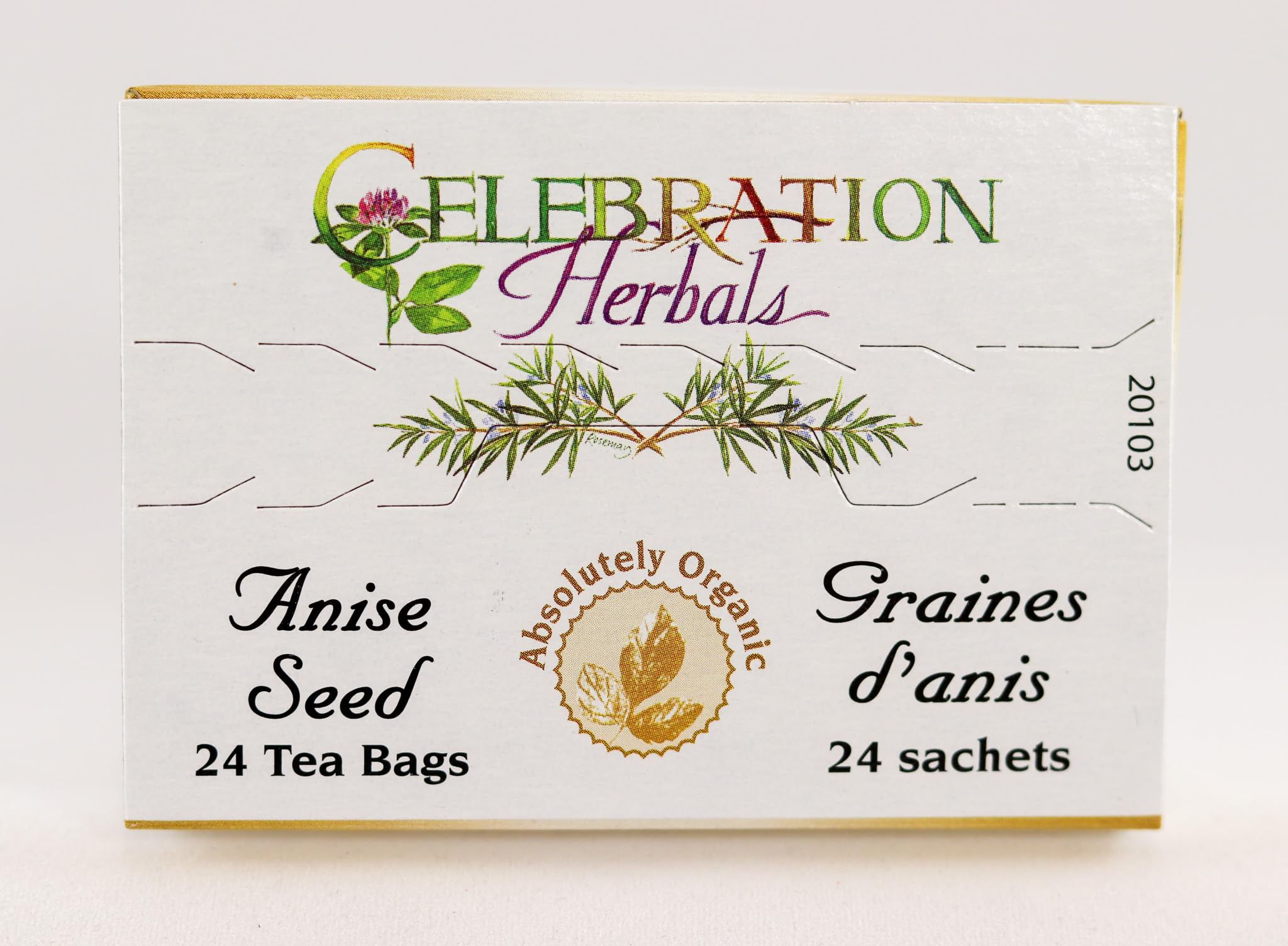 Celebration Herbals organic certifications label on box signaling quality.