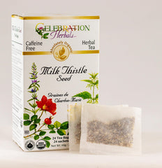 Celebration Herbals organic milk thistle tea box designed for easy brewing