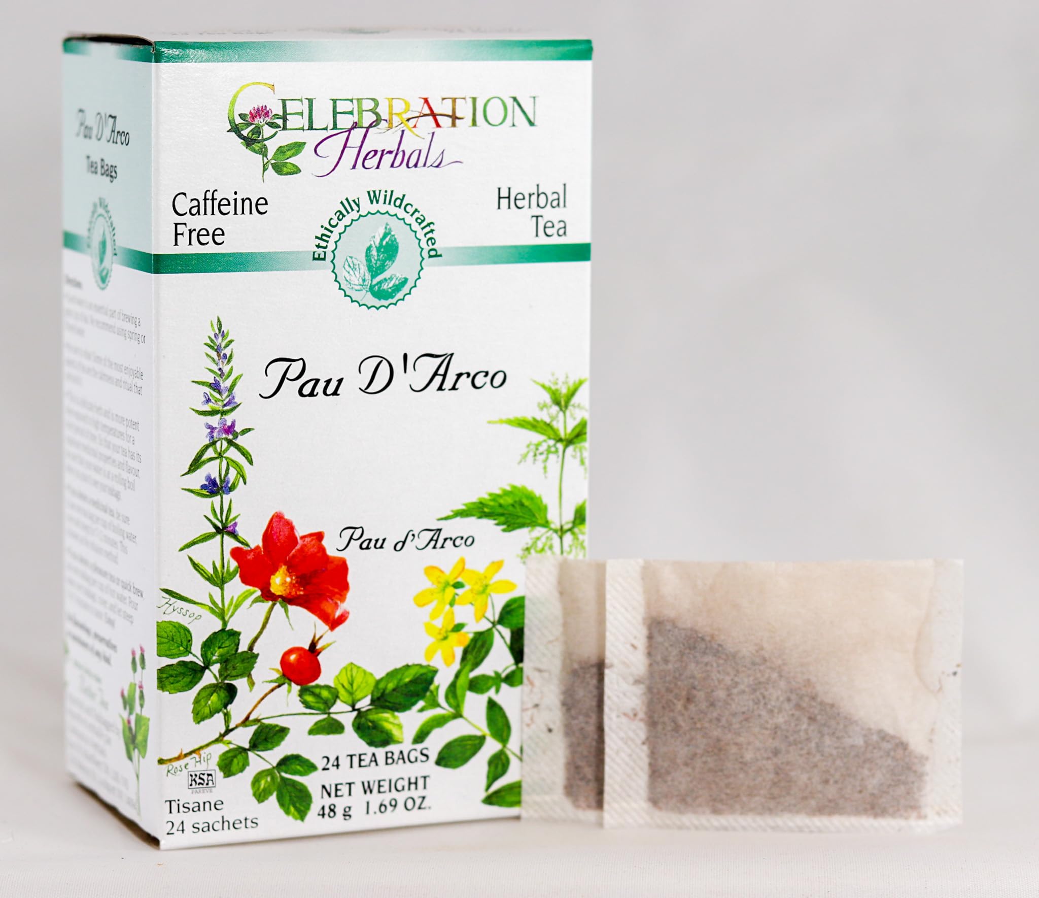 Pau D'Arco tea bags steeping cup showing convenient packaging