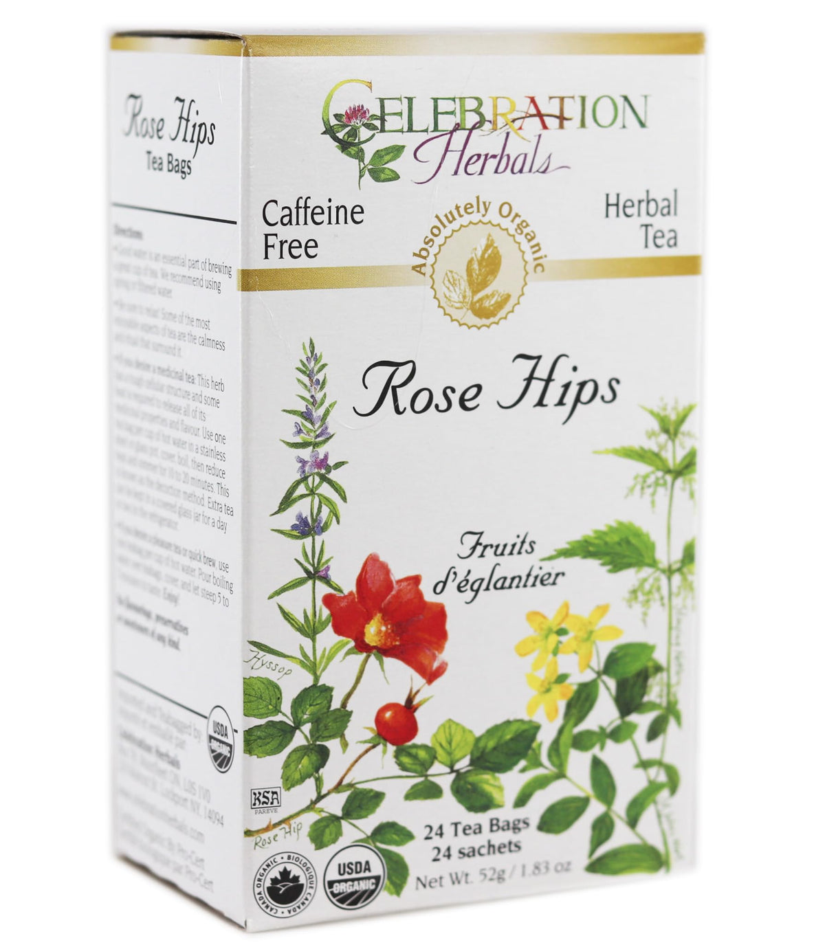 Celebration Herbals Rose Hips Tea packaging with 24 bags for easy preparation