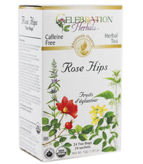 Celebration Herbals Rose Hips Tea packaging with 24 bags for easy preparation
