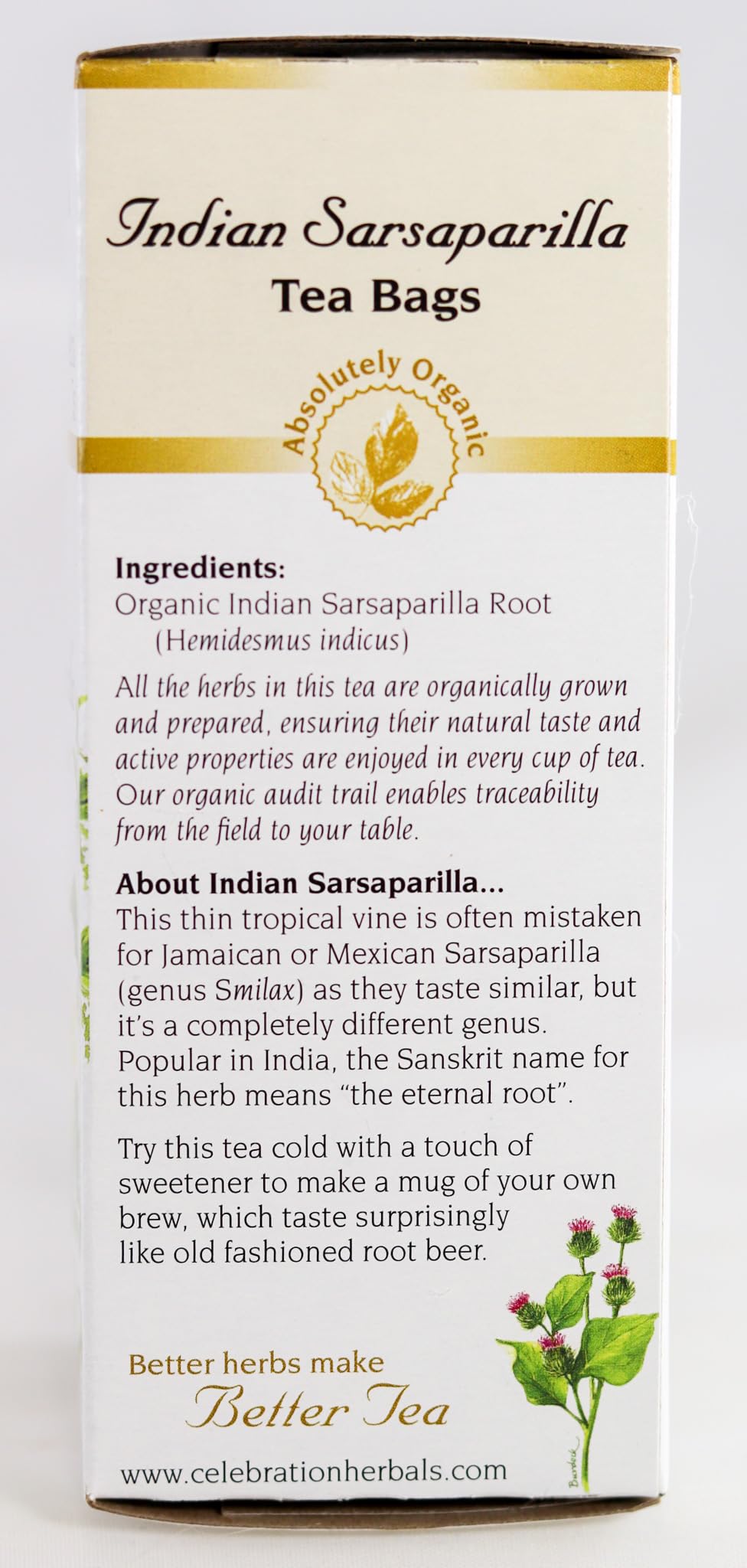 Steam rises as Celebration Herbals Sarsaparilla Root tea brews on the stove.
