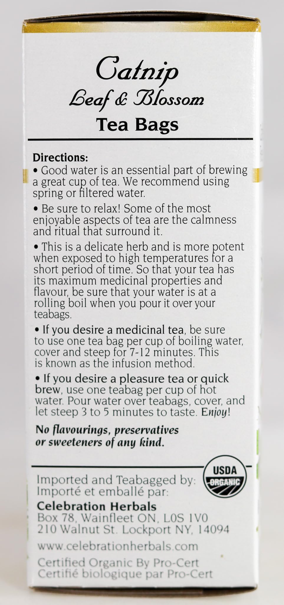 Celebration Herbals tea cup infusing shows rising fragrant herbal steam.