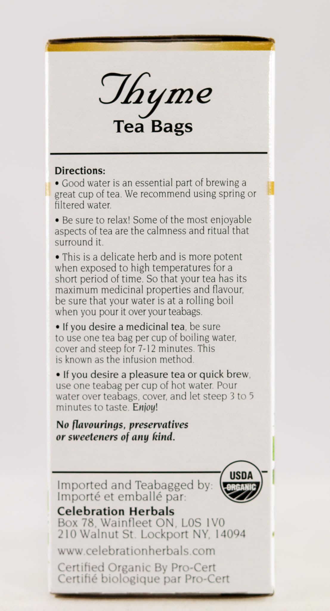 Cup of Celebration Herbals thyme tea with Mediterranean notes for a comforting sip.