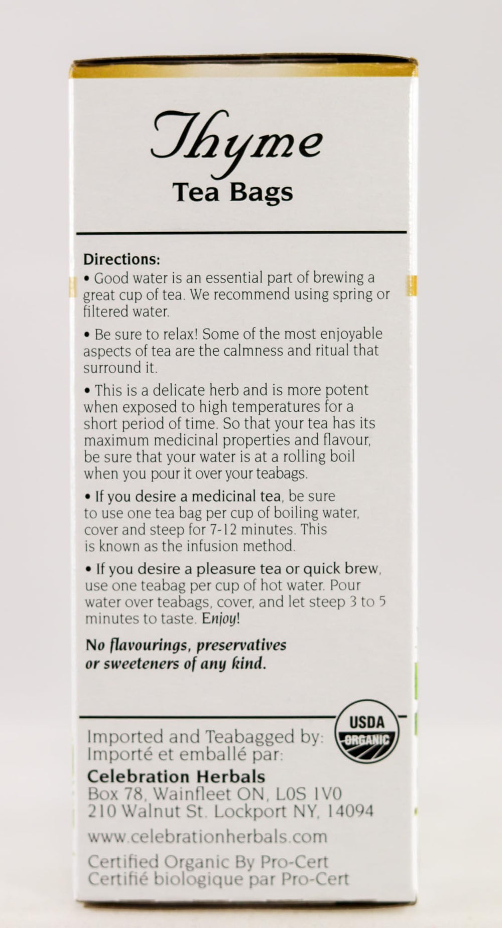 Cup of Celebration Herbals thyme tea with Mediterranean notes for a comforting sip.