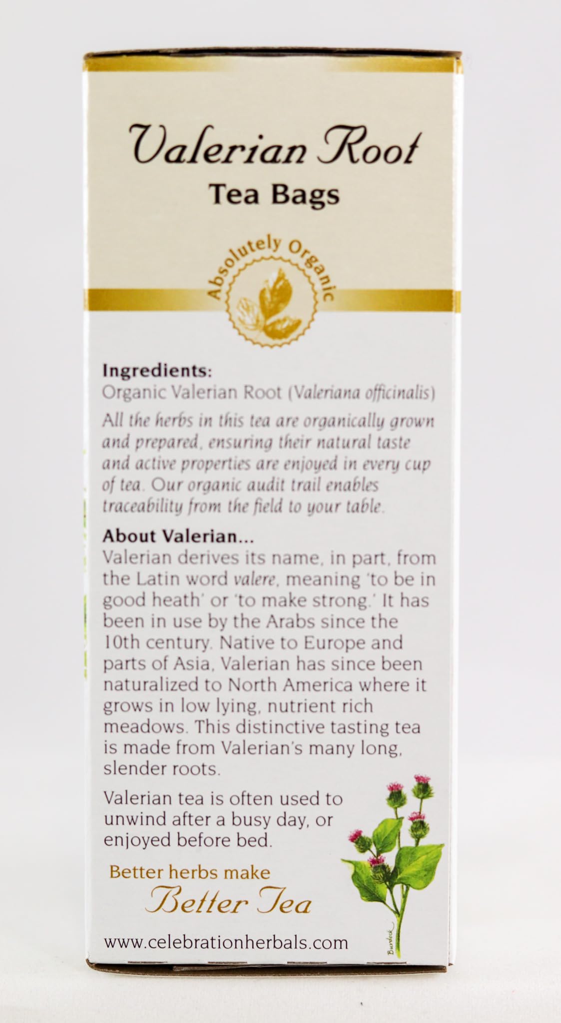 Celebration Herbals Valerian Root Tea in mug highlighting a soothing evening ritual