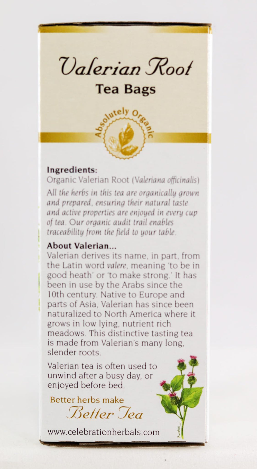 Celebration Herbals Valerian Root Tea in mug highlighting a soothing evening ritual