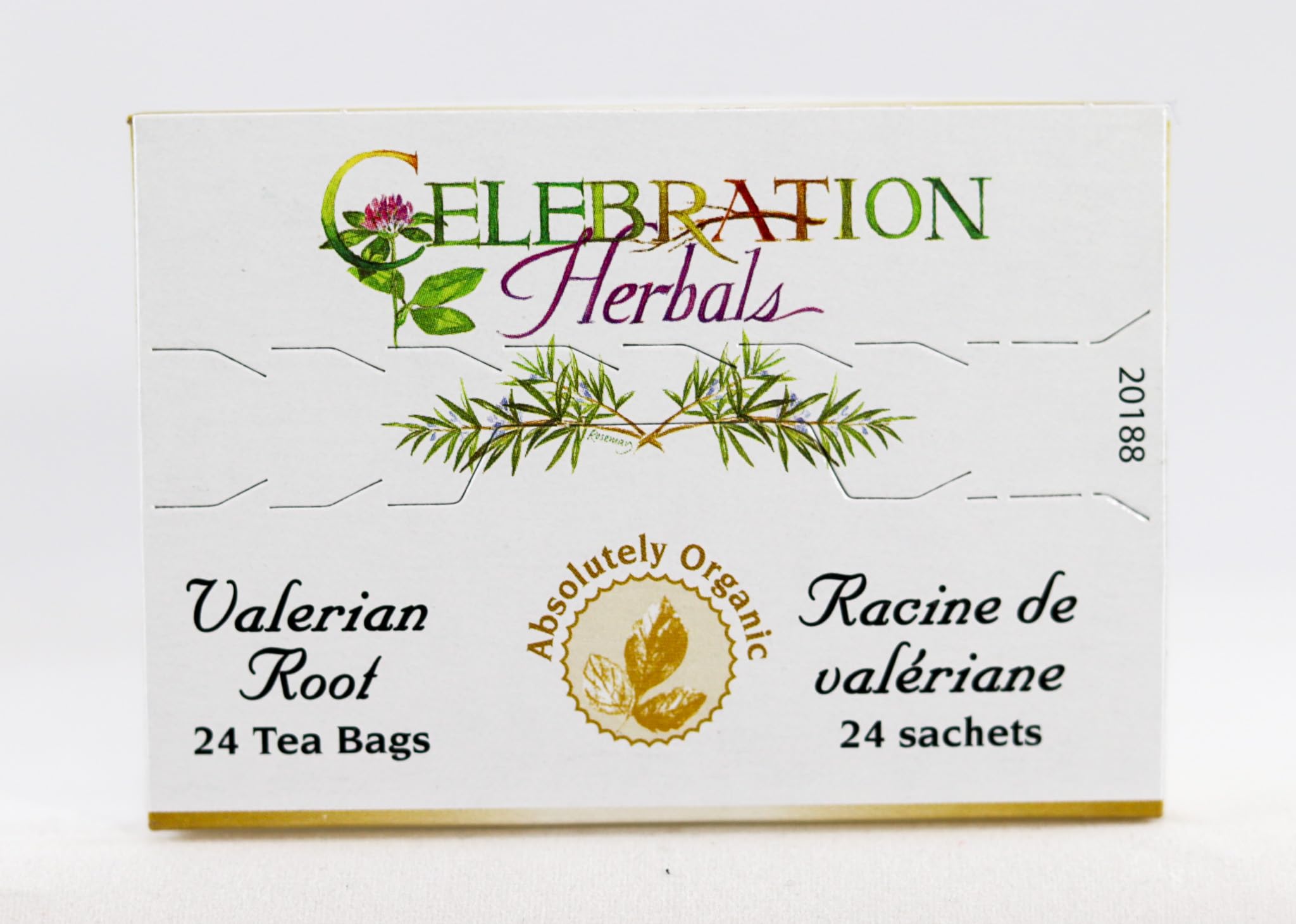 Celebration Herbals Valerian Root Package front displaying 24 tea bags