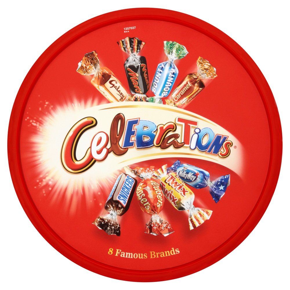 Celebrations chocolate tub with assorted minis for parties and gifts.