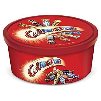 Celebrations mini chocolates close-up, individually wrapped minis maintain freshness.