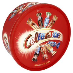 Celebrations tub 500g variety packaging view, showcasing the assortment.
