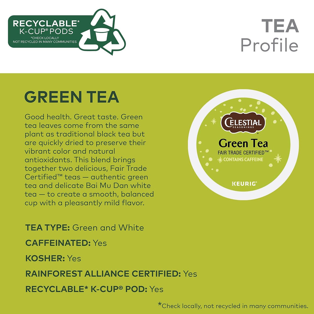 Celestial Seasonings green tea K-Cup aroma wafts grassy freshness.