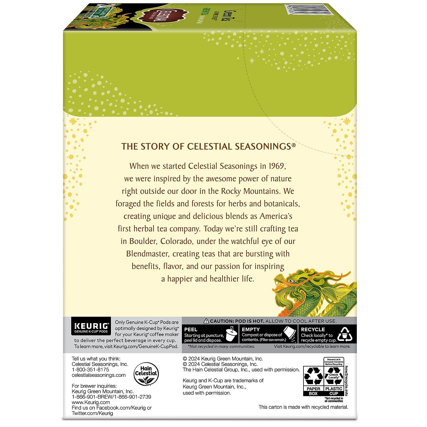 Celestial Seasonings Orthodox Union Kosher certification on packaging.