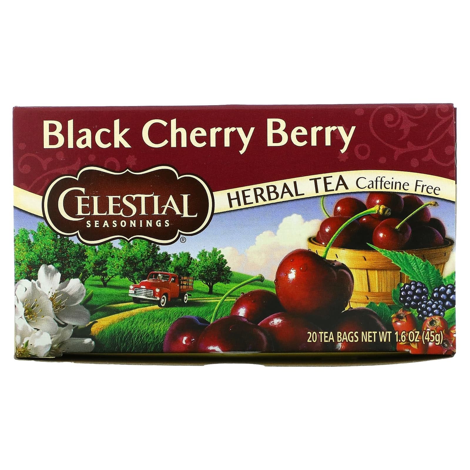 Aromatic steam rises from Celestial Seasonings Black Cherry Berry tea cup.