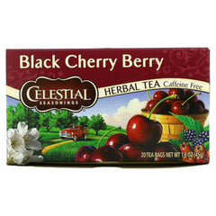 Aromatic steam rises from Celestial Seasonings Black Cherry Berry tea cup.