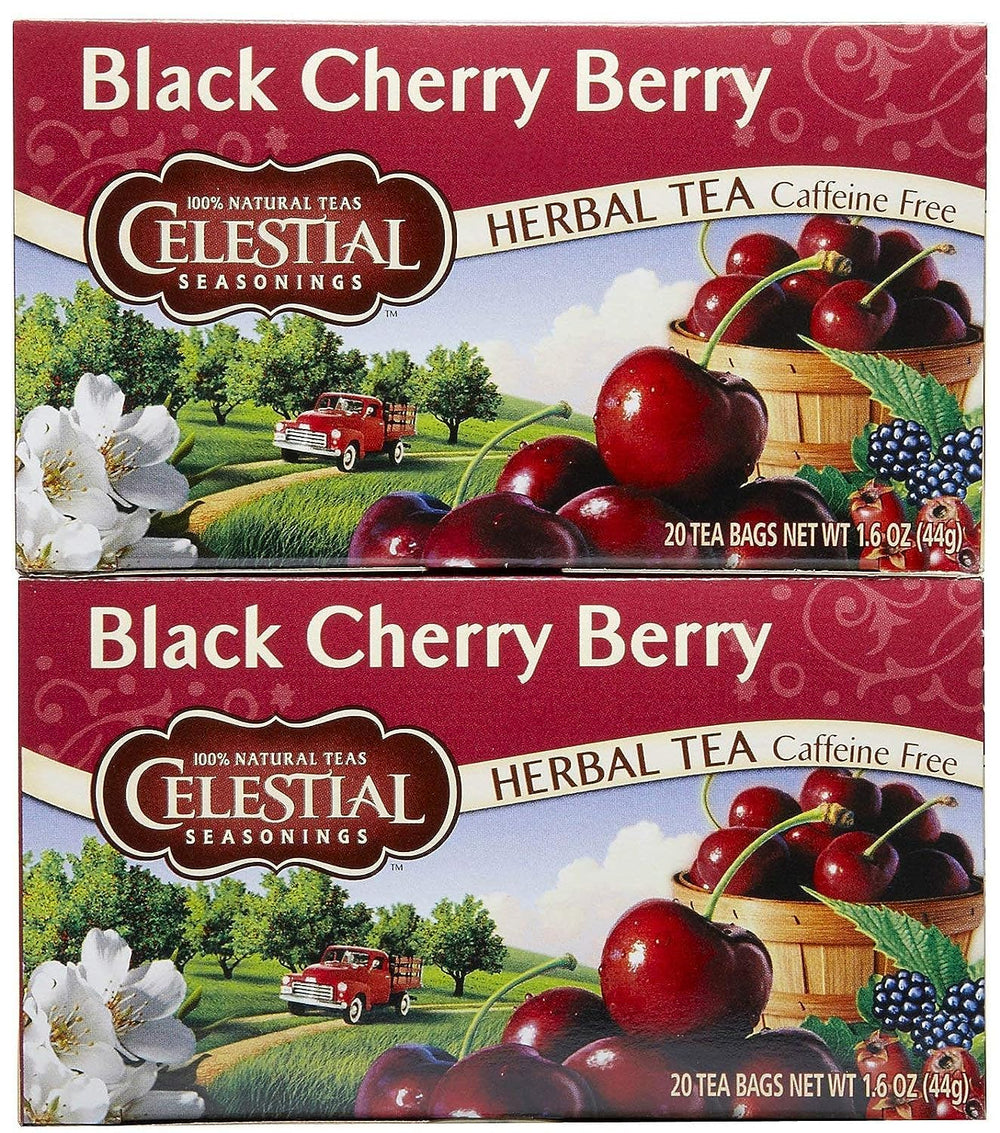Celestial Seasonings Black Cherry Berry tea bags in a 20-count box, ideal for comforting hot tea.