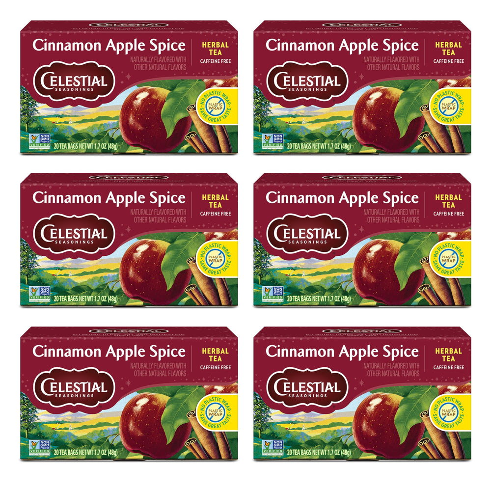 Celestial Seasonings Cinnamon Apple Spice Tea box six-pack for cozy mornings.