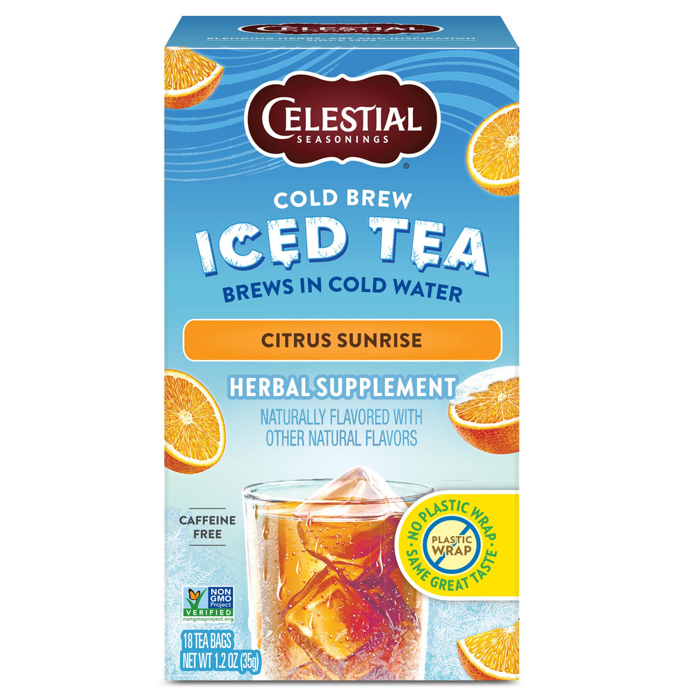 Celestial Seasonings Citrus Sunrise tea bags for cold brew convenience and fresh flavor.