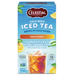 Celestial Seasonings Cold Brew Half & Half tea bags steeping in cold water for quick refreshment