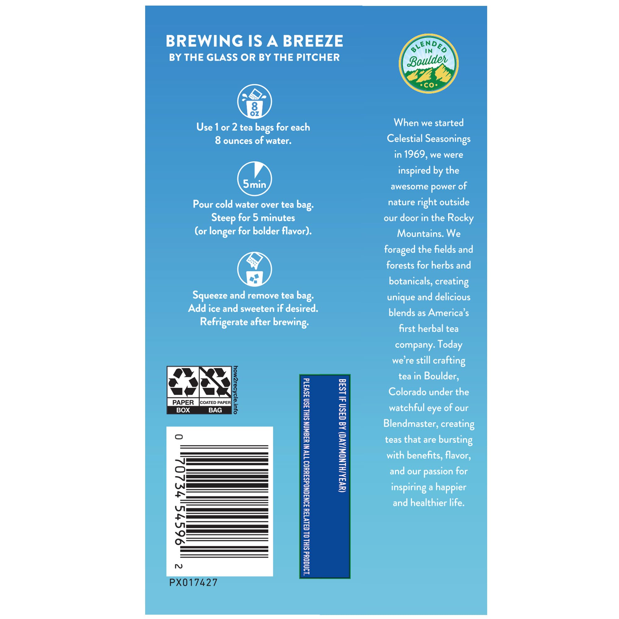 Celestial Seasonings cold brew iced tea infused in minutes for refreshing beverages.