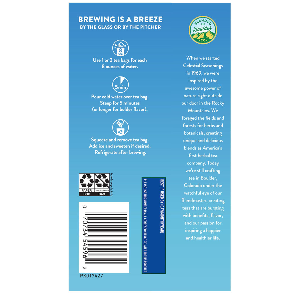 Celestial Seasonings cold brew iced tea infused in minutes for refreshing beverages.