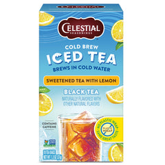 Celestial Seasonings cold brew lemon tea bags ready for quick, refreshing iced tea.